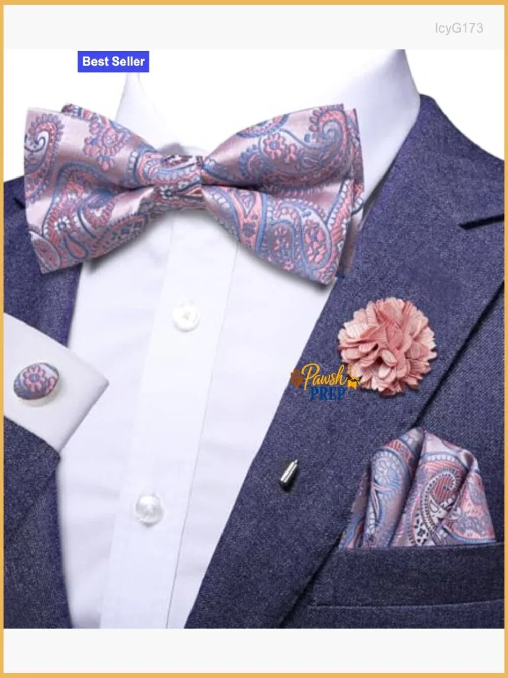 Pre-Tied Silk Bow Tie Set with Pocket Square Cufflinks Lapel Pin